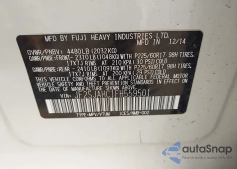 2015 Subaru Forester 2.5I Limited from USA, damaged, VIN JF2SJAHC1FH559501